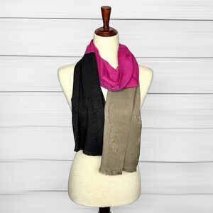 Linda Allard Ellen Tracy Silk Long Doubled Scarf Colorblock Pink Black Tan